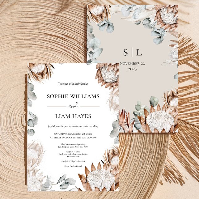 Boho Protea Neutral Pampas Wedding Invitation (Creator Uploaded)