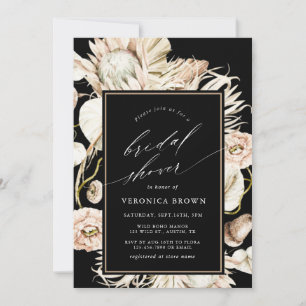 Boho Protea Pampas Grass Black Bridal Shower Invitation