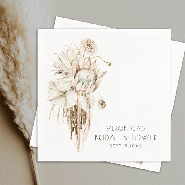 Boho Protea Pampas Grass Bridal Shower Napkin (Creator Uploaded)