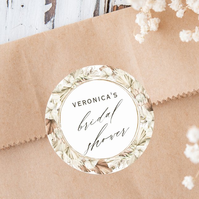 Boho Protea Pampas Grass Floral Bridal Shower Classic Round Sticker (Creator Uploaded)