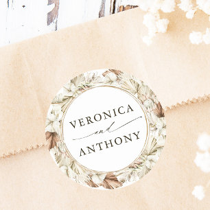 Boho Protea Pampas Grass Floral Wedding Classic Round Sticker