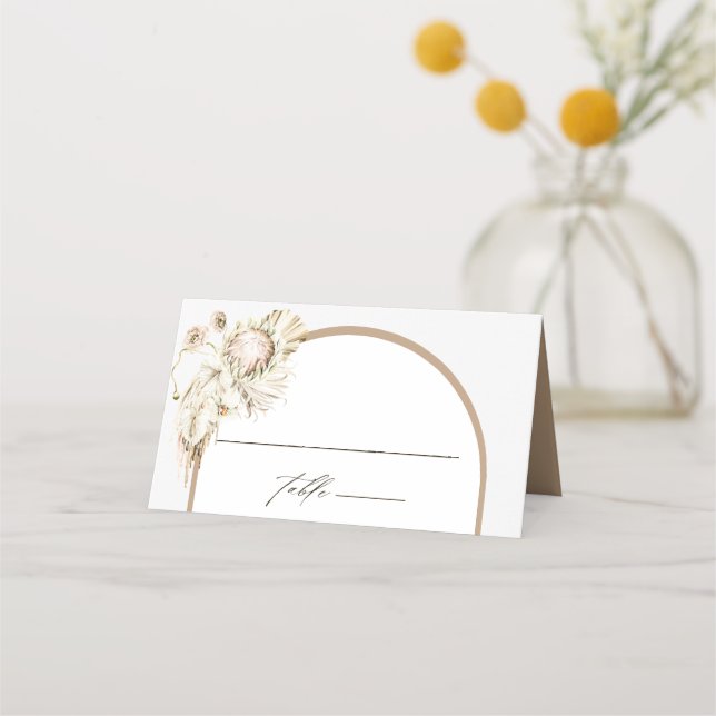 Boho Protea Pampas Grass Floral Wedding Place Card (Front)