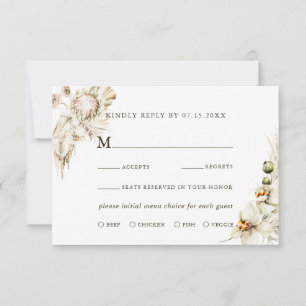 Boho Protea Pampas Grass Floral Wedding RSVP Card