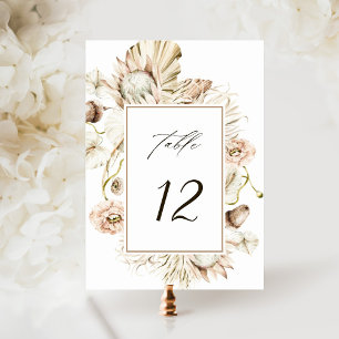 Boho Protea Pampas Grass Floral Wedding Table Number