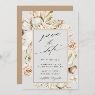 Boho Protea Pampas Grass Grey Wedding Photo Save The Date