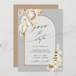 Boho Protea Pampas Grass Grey Wedding Photo Save The Date