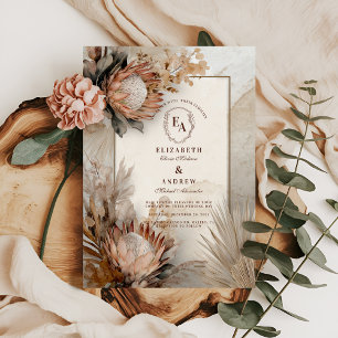 Boho Protea Pampas Grass Rustic Wedding Design Invitation