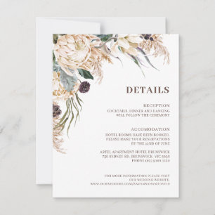 Boho Protea Pampas Grass Wedding Details Card