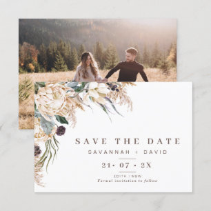 Boho Protea Pampas Wedding Save The Date Card