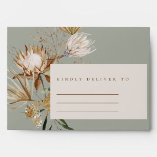 Boho Protea Saga Green Dry Palm Floral Wedding Envelope