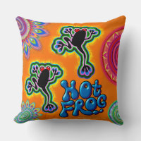Boho psychedelic hot frog throw cushion
