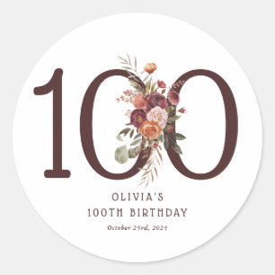 Boho Pumpkin Autumn Bloom 100th Birthday Classic Round Sticker