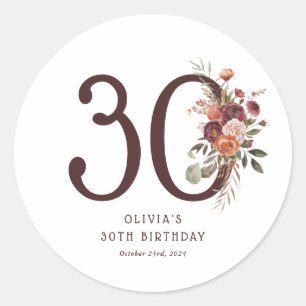 Boho Pumpkin Autumn Bloom 30th Birthday Classic Round Sticker