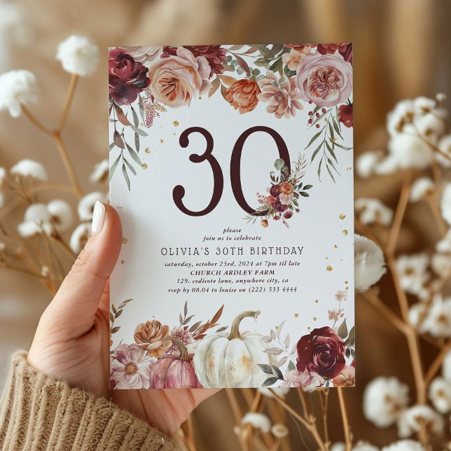 Boho Pumpkin Autumn Bloom 30th Birthday Invitation (Creator Uploaded)