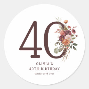 Boho Pumpkin Autumn Bloom 40th Birthday Classic Round Sticker