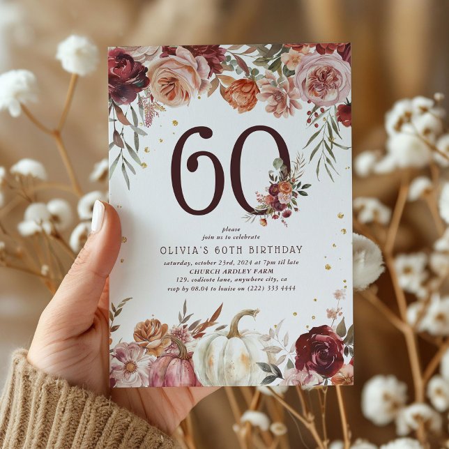 Boho Pumpkin Autumn Bloom 60th Birthday Invitation (Creator Uploaded)