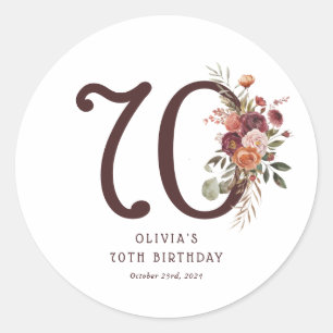 Boho Pumpkin Autumn Bloom 70th Birthday Classic Round Sticker