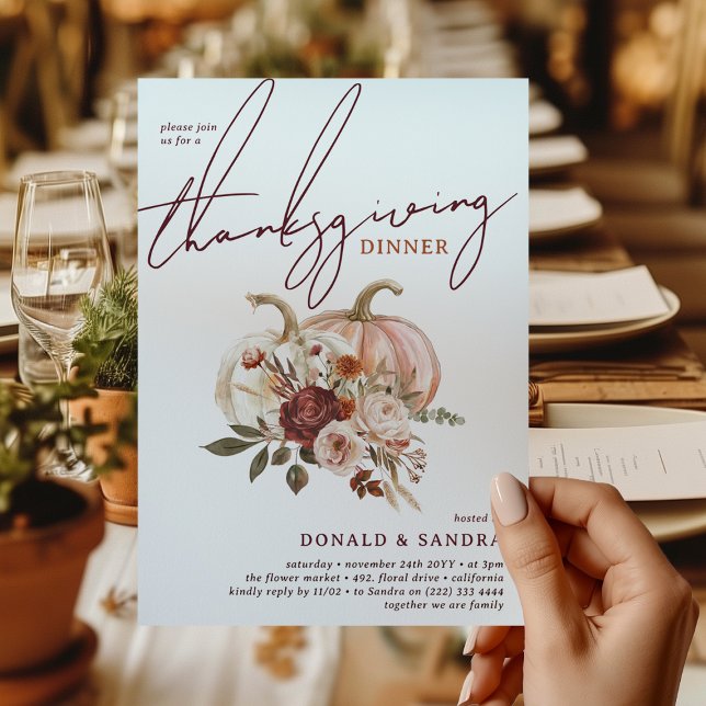 Boho Pumpkin Autumn Bloom Thanksgiving Dinner Invitation (Creator Uploaded)