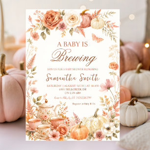Boho Pumpkin Autumn Floral Baby Shower Invitation