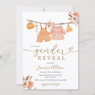 Boho Pumpkin Baby Clothes Gender Reveal Invitation