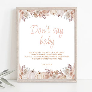 Boho Pumpkin Baby Shower Don't Say Baby Sign