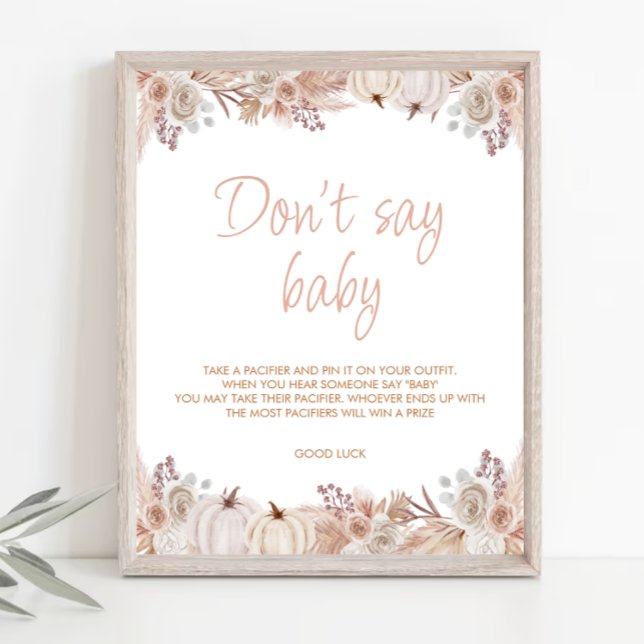 Boho Pumpkin Baby Shower Don't Say Baby Sign (Creator Uploaded)