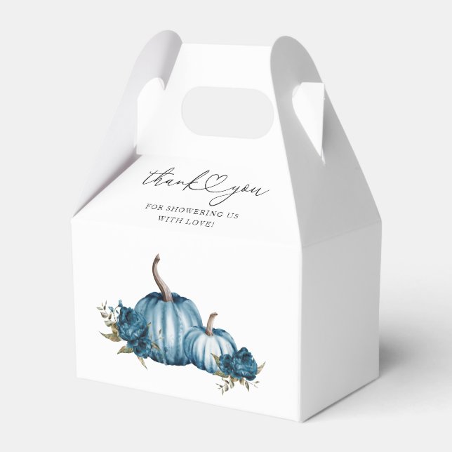Boho Pumpkin Blue Flower Baby Shower Favour Box (Front Side)