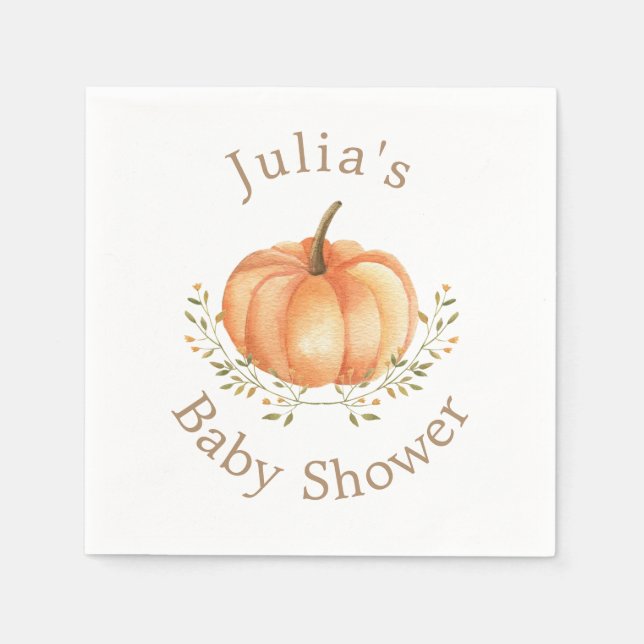 Boho Pumpkin Fall Autumn Foliage Baby Shower  Napkin (Front)