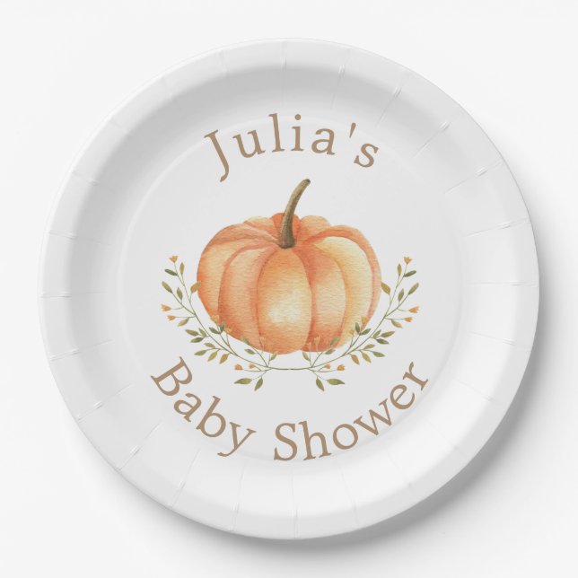 Boho Pumpkin Fall Autumn Foliage Baby Shower  Paper Plate (Front)