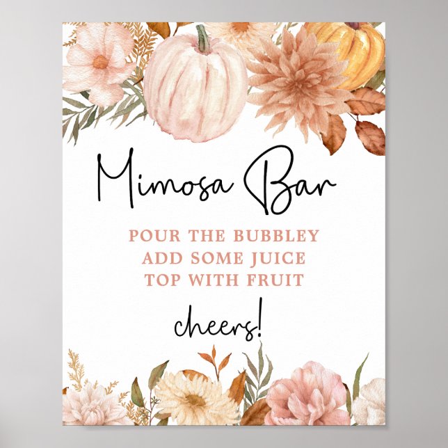 Boho Pumpkin Fall Baby Shower Mimosa Bar Poster (Front)