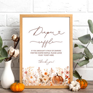 Boho Pumpkin Fall Floral Baby Shower Diaper Raffle Poster