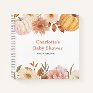 Boho Pumpkin Fall Floral Baby Shower Guestbook Notebook