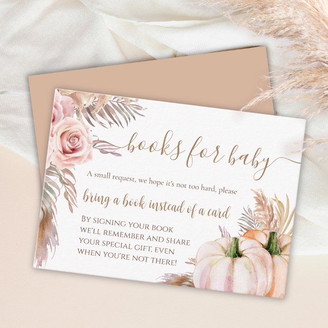  Boho Pumpkin Fall Floral Books for Baby Request Enclosure Card (Creator Uploaded)