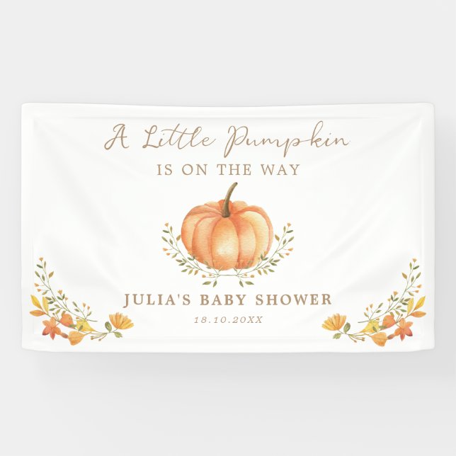 Boho Pumpkin Fall Foliage Baby Shower  Banner (Horizontal)