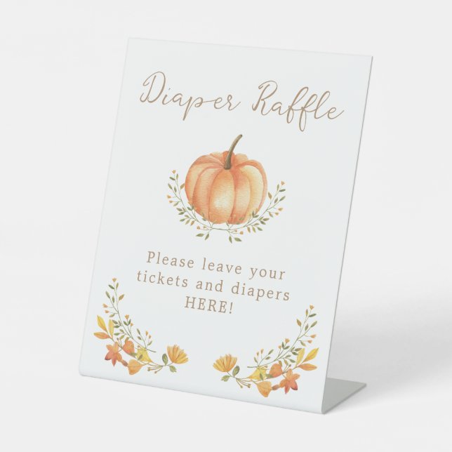 Boho Pumpkin Fall Foliage Diaper Raffle Pedestal Sign (Front)