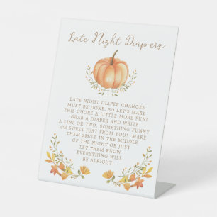 Boho Pumpkin Fall Foliage Late Night Diapers Pedestal Sign
