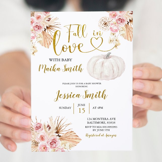 Boho Pumpkin Fall In Love Baby Shower Invitation (Creator Uploaded)