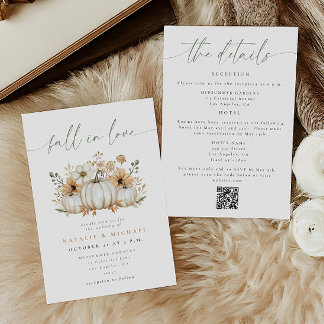 Boho Pumpkin Fall in Love QR Code Wedding Invitation