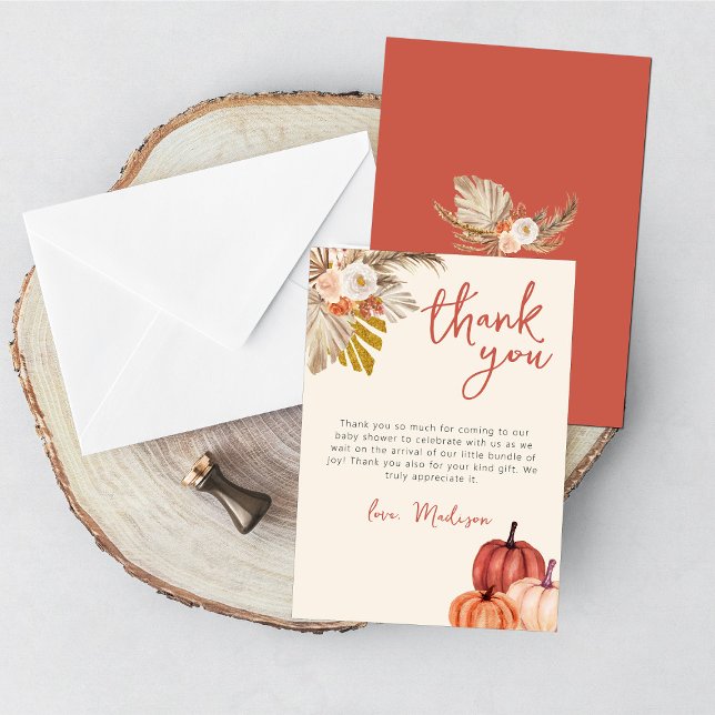 Boho Pumpkin Fall in Love with Baby Thank You Card (Creator Uploaded)