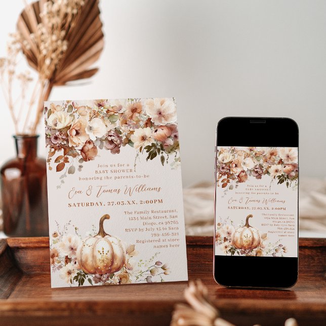 Boho Pumpkin Fall Rustic Chic Baby Shower Invitation (Creator Uploaded)