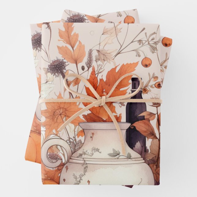 Boho pumpkin fall  wrapping paper sheet (In situ)