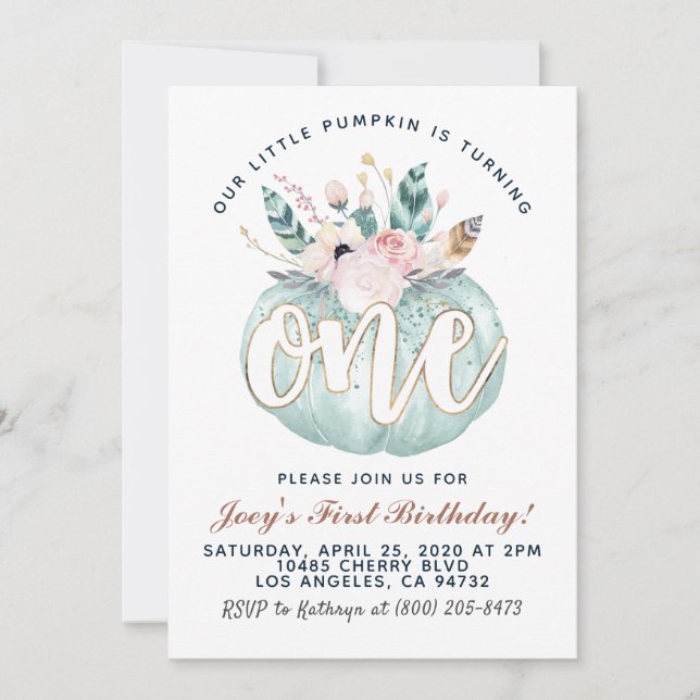 Boho Pumpkin First Birthday Invitation (Front)