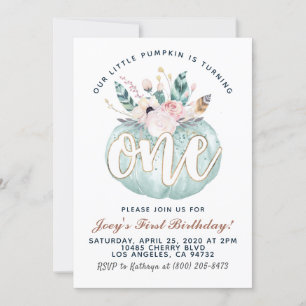 Boho Pumpkin First Birthday Invitation