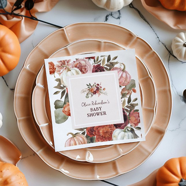 Boho Pumpkin Floral Fall Baby Shower Napkin (Creator Uploaded)