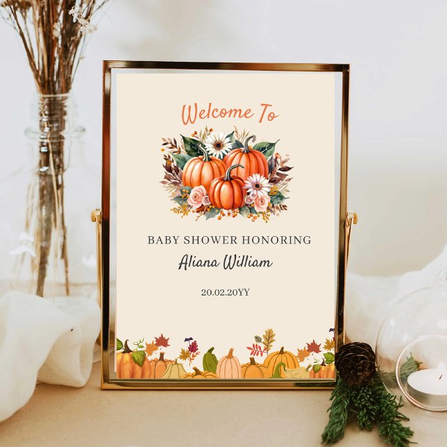 Boho Pumpkin Floral Fall Baby Shower Welcome Sign (Creator Uploaded)