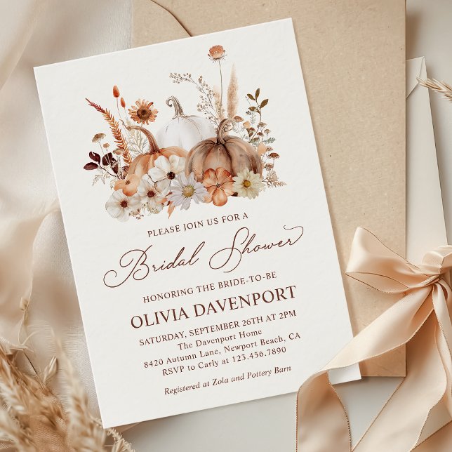 Boho Pumpkin Floral Rustic Fall Bridal Shower Invitation (Creator Uploaded)