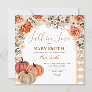 Boho Pumpkin Gingham Fall in love Baby Shower Invitation