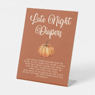 Boho Pumpkin Late Night Diapers Baby shower Game Pedestal Sign