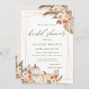 Boho Pumpkin Pampas Grass Geometric Bridal Shower  Invitation