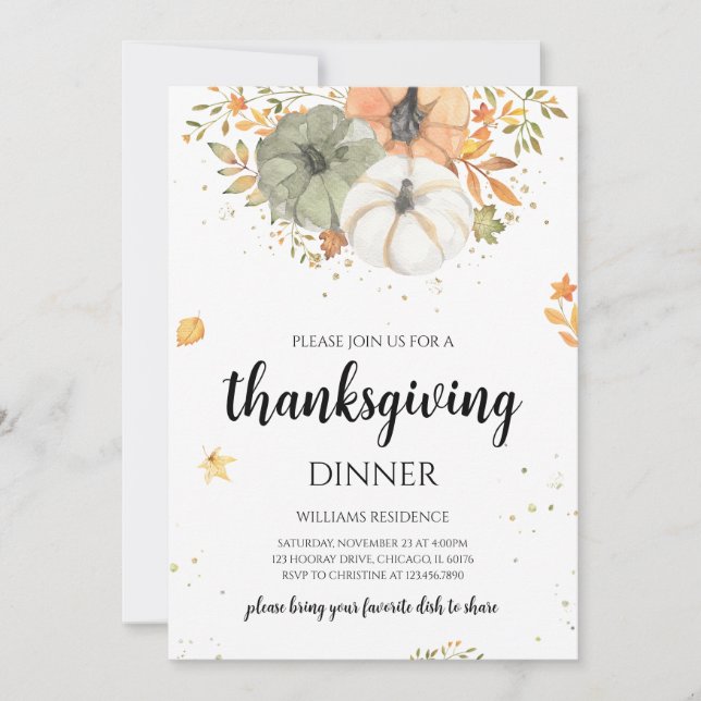 Boho Pumpkin Thanksgiving Dinner Invitation (Front)